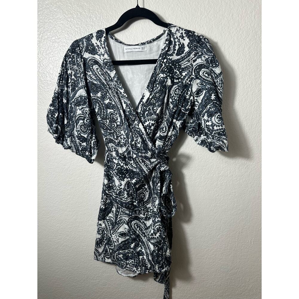 Faithfull‎ the Brand wrap puff sleeve abstract paisley mini dress